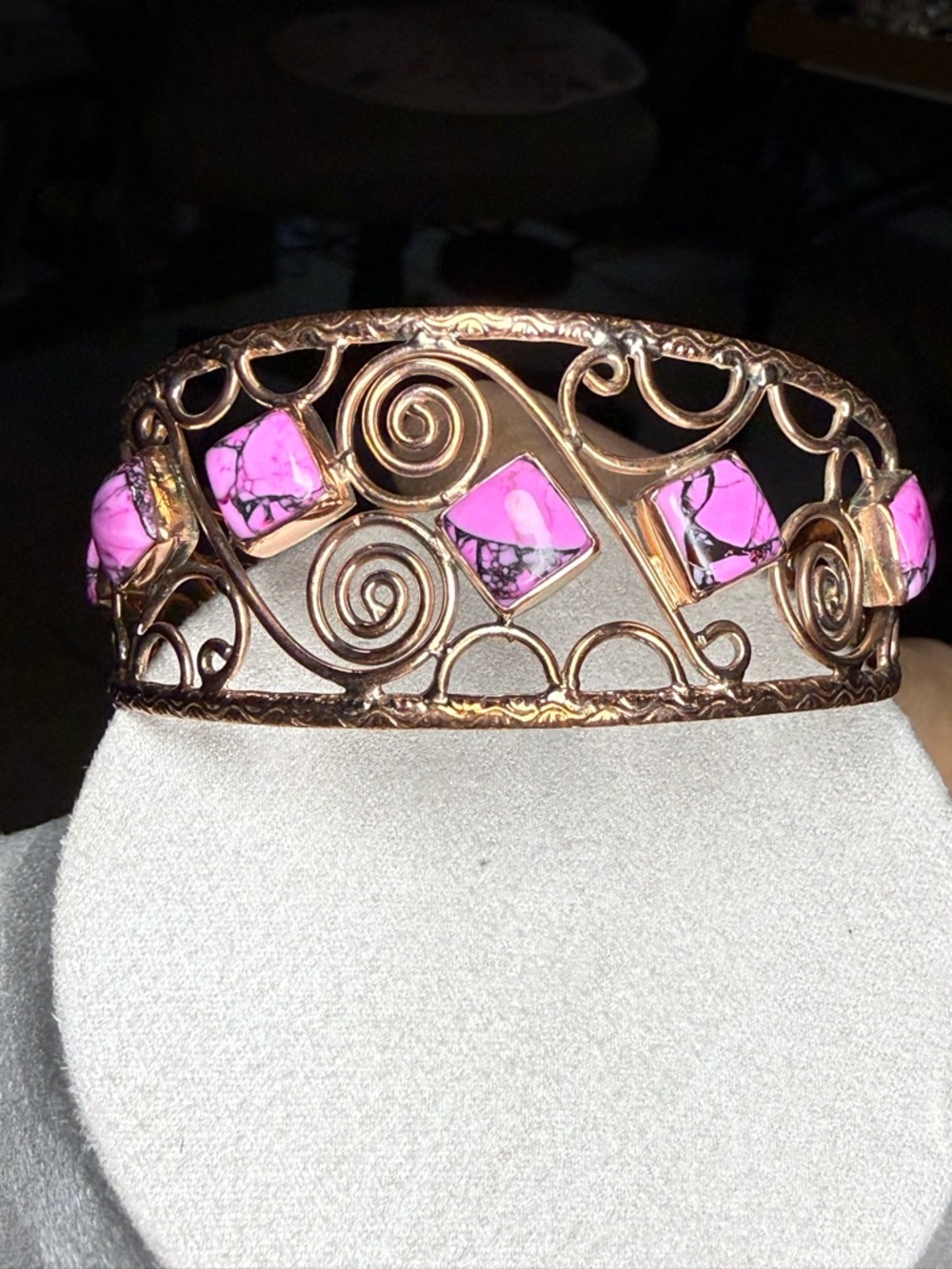 Native Cooper Filigree Cuff Bracelet with Pink Dalia Turquise